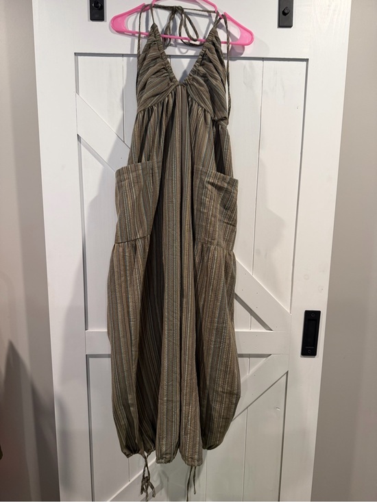 Cupshe Pants - Cupshe Olive Striped Tie-Back Harem Jumpsuit